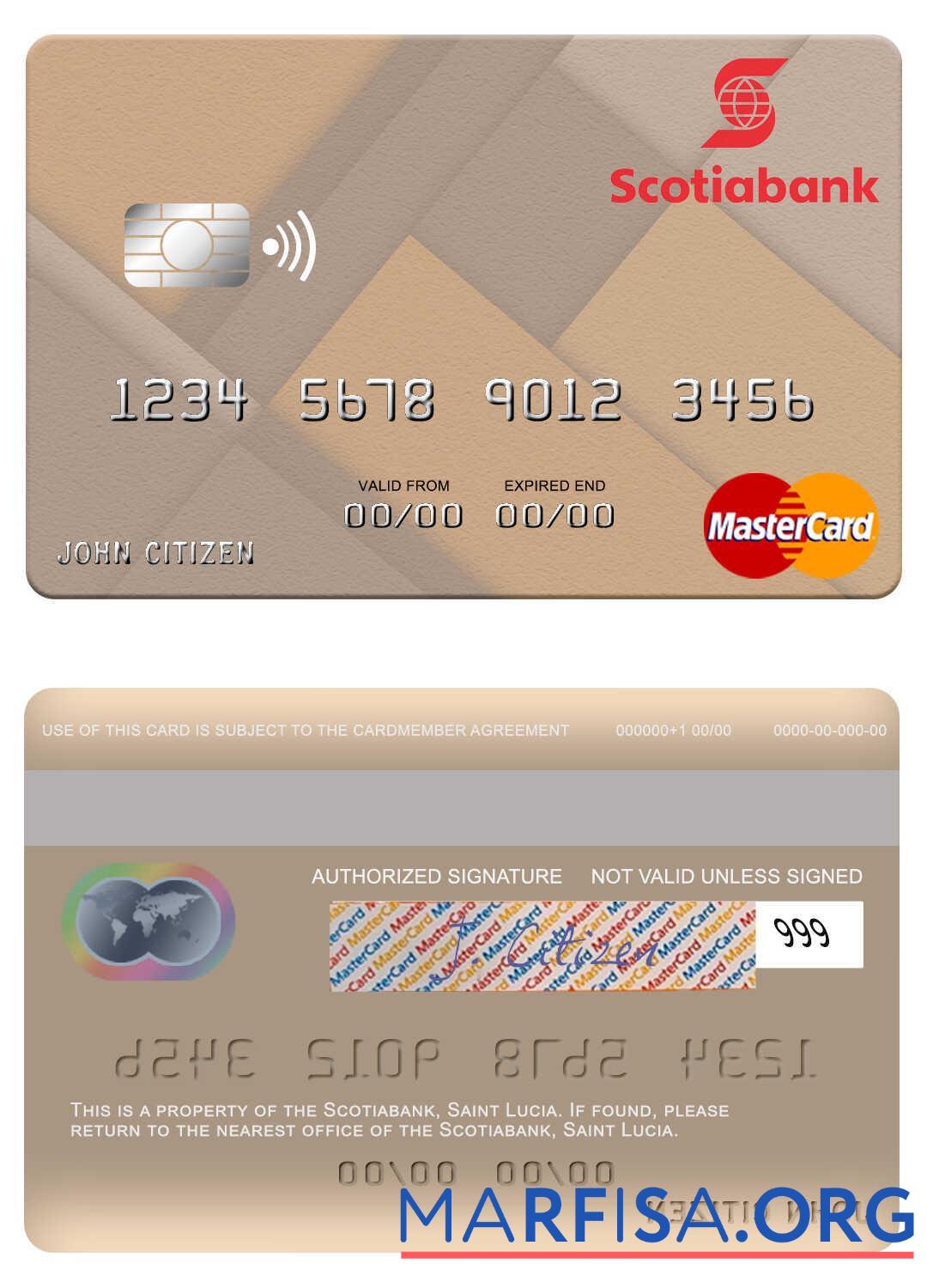Blank Saint Lucia Scotiabank mastercard real example